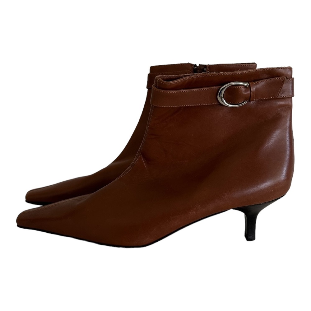 Coach Brown Leather Pointed Ankle Zip-Up Booties size 9.5